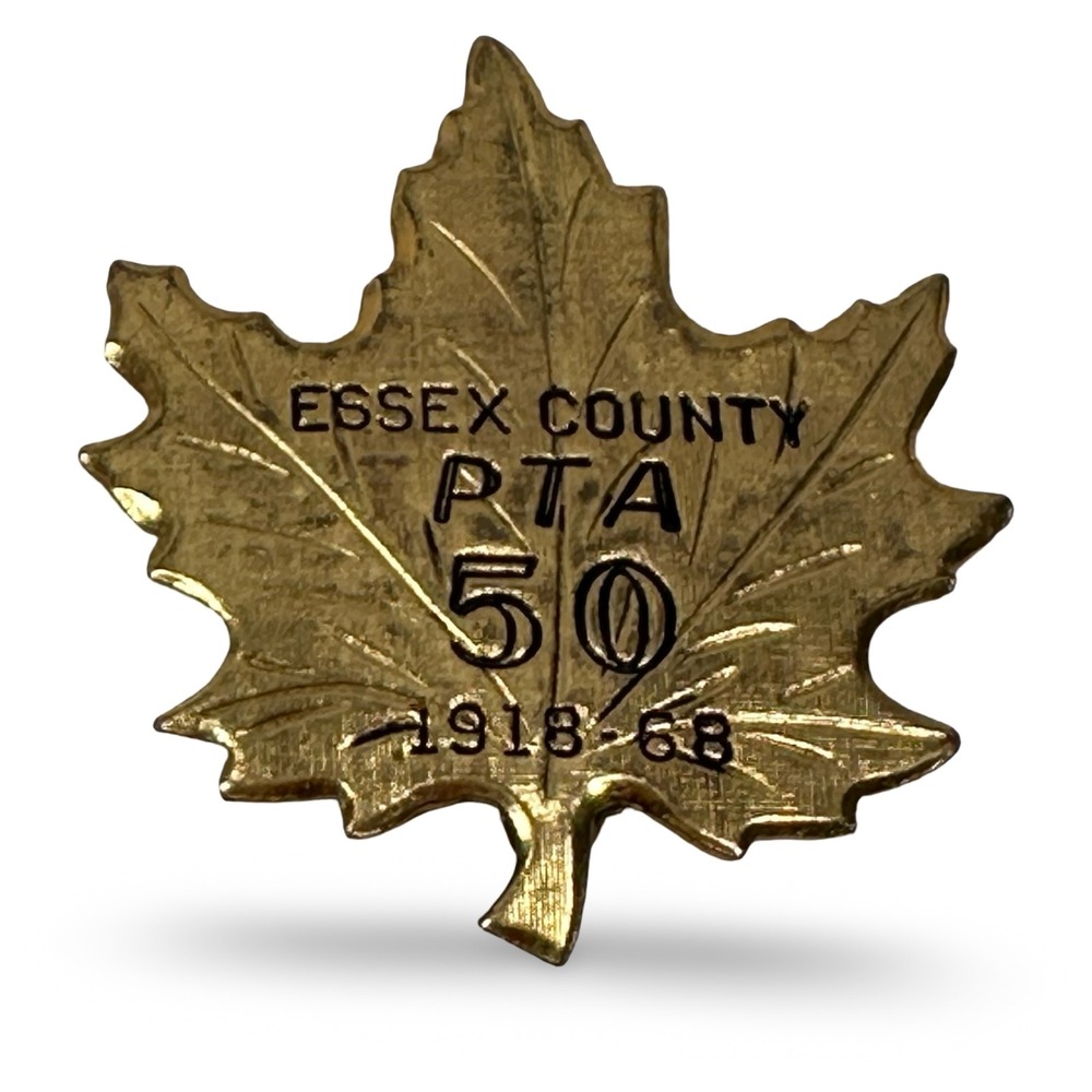 Vintage Essex County PTA 50th Anniversary Maple Leaf Pin 1918-1968 Gold Tone